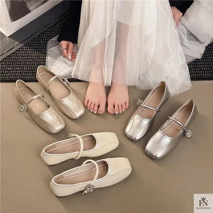 Diamond Strap Ballerina Flats - Fashionnsio