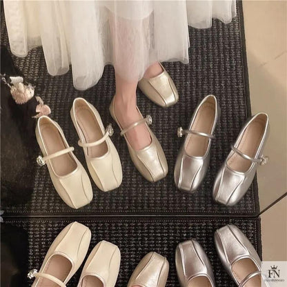 Diamond Strap Ballerina Flats - Fashionnsio
