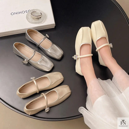 Diamond Strap Ballerina Flats - Fashionnsio