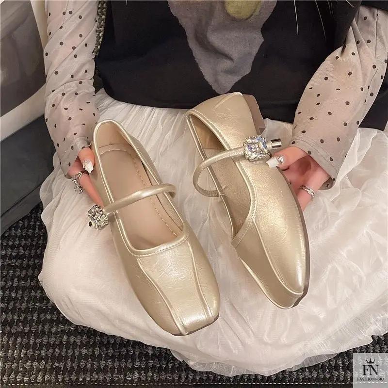 Diamond Strap Ballerina Flats - Fashionnsio