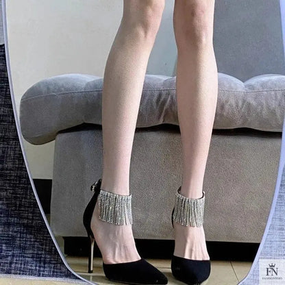 Diamond Tassel Ankle Strap Pointed Heels - Fashionnsio