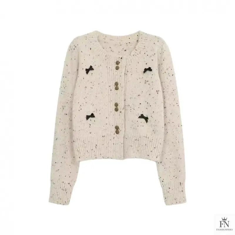Dotted Button Bow Cardigan Top - Fashionnsio