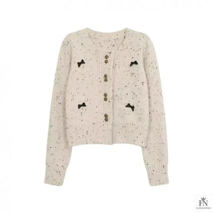 Dotted Button Bow Cardigan Top - Fashionnsio