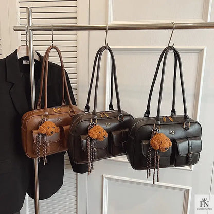 Double Pocket Glossy Pillow Shoulder Bags - Fashionnsio