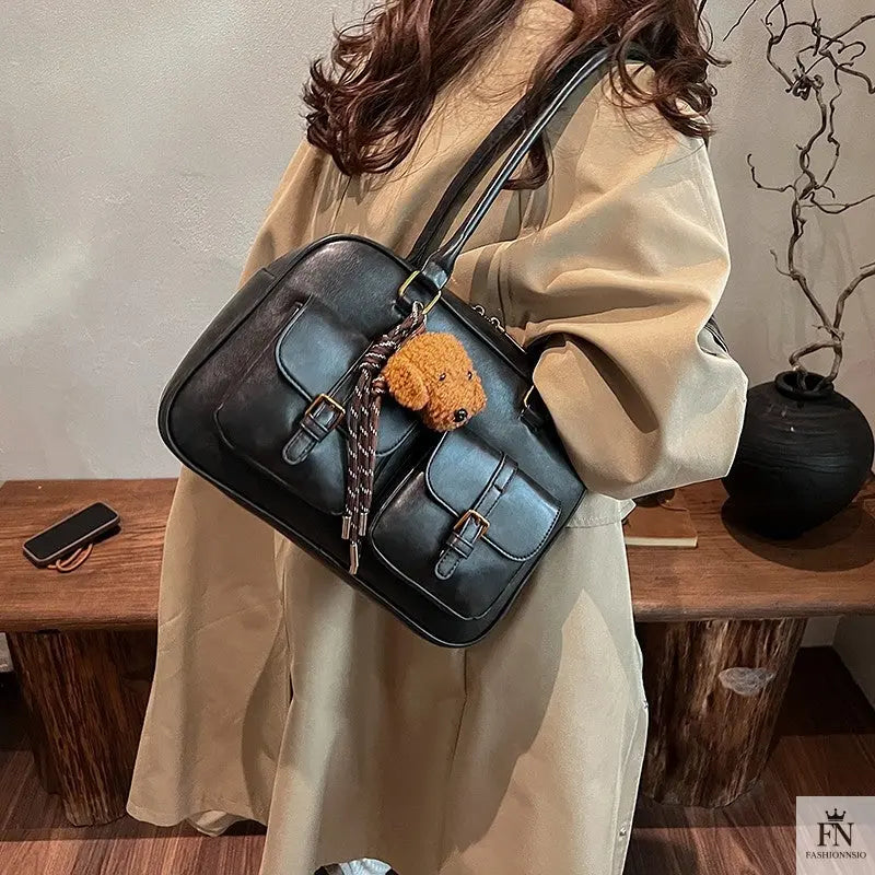 Double Pocket Glossy Pillow Shoulder Bags - Fashionnsio