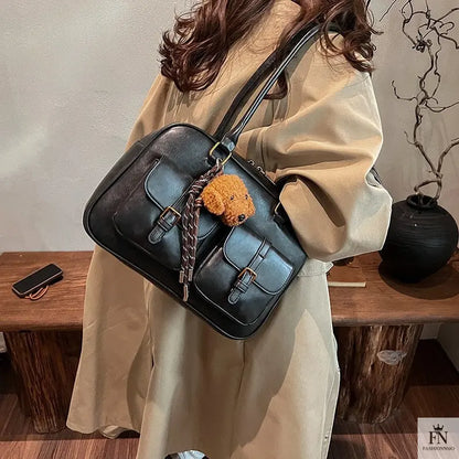 Double Pocket Glossy Pillow Shoulder Bags - Fashionnsio