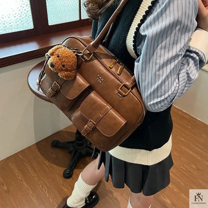 Double Pocket Glossy Pillow Shoulder Bags - Fashionnsio