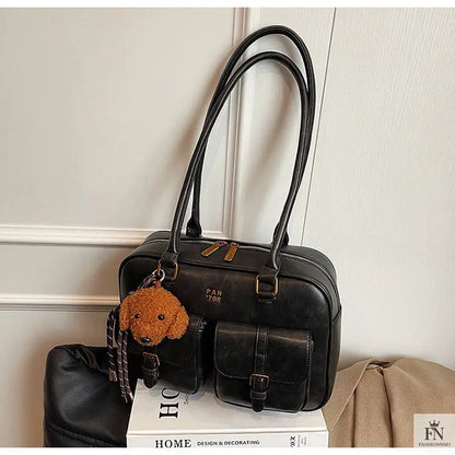 Double Pocket Glossy Pillow Shoulder Bags - Fashionnsio