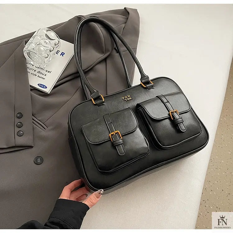 Double Pocket Glossy Pillow Shoulder Bags - Fashionnsio