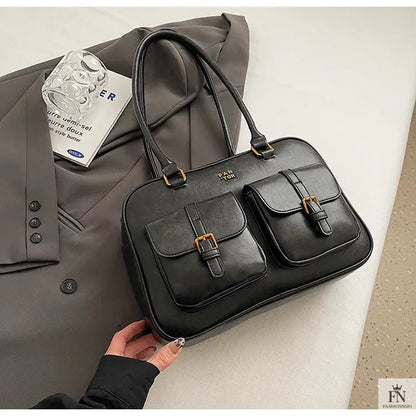 Double Pocket Glossy Pillow Shoulder Bags - Fashionnsio