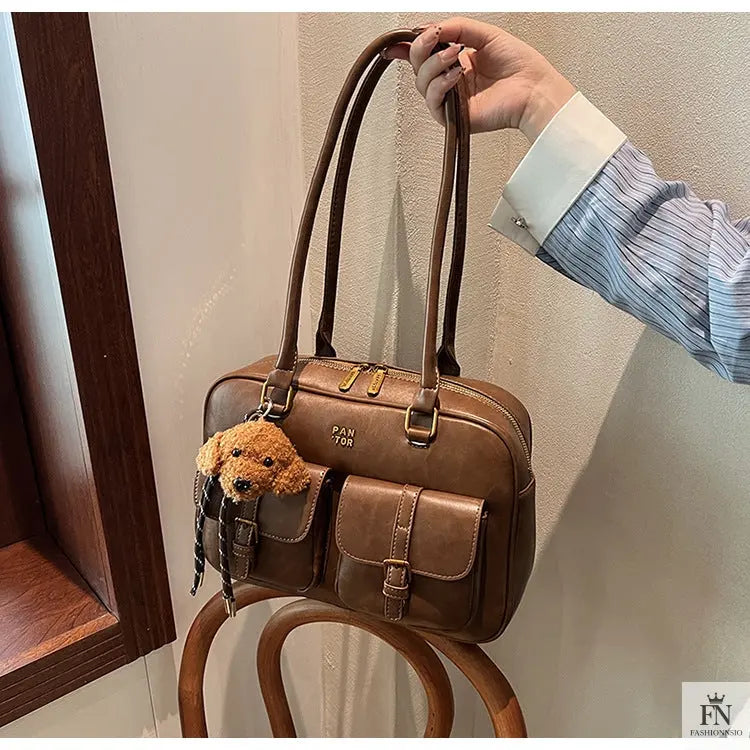 Double Pocket Glossy Pillow Shoulder Bags - Fashionnsio