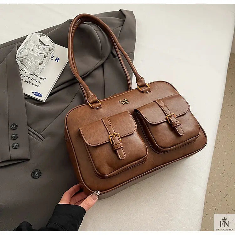 Double Pocket Glossy Pillow Shoulder Bags - Fashionnsio