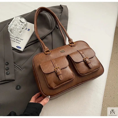 Double Pocket Glossy Pillow Shoulder Bags - Fashionnsio