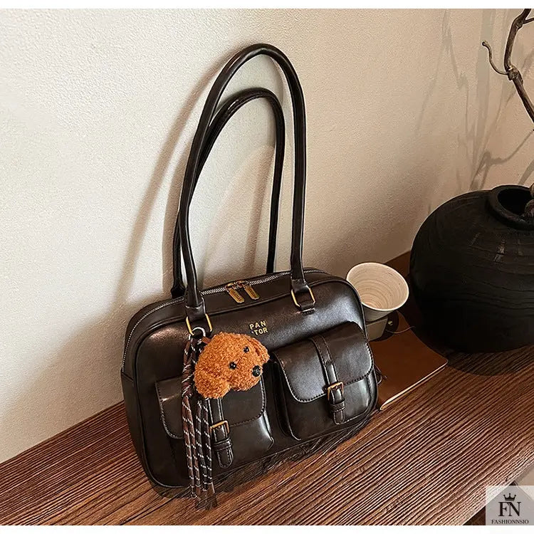 Double Pocket Glossy Pillow Shoulder Bags - Fashionnsio