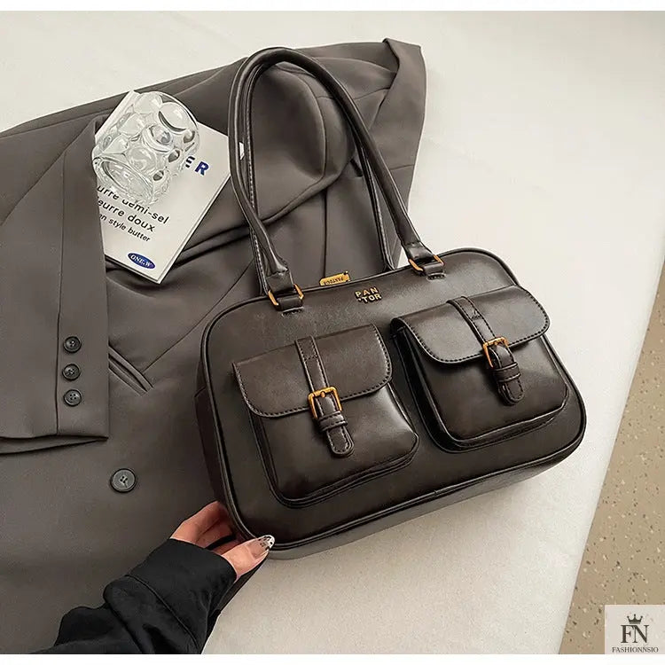 Double Pocket Glossy Pillow Shoulder Bags - Fashionnsio