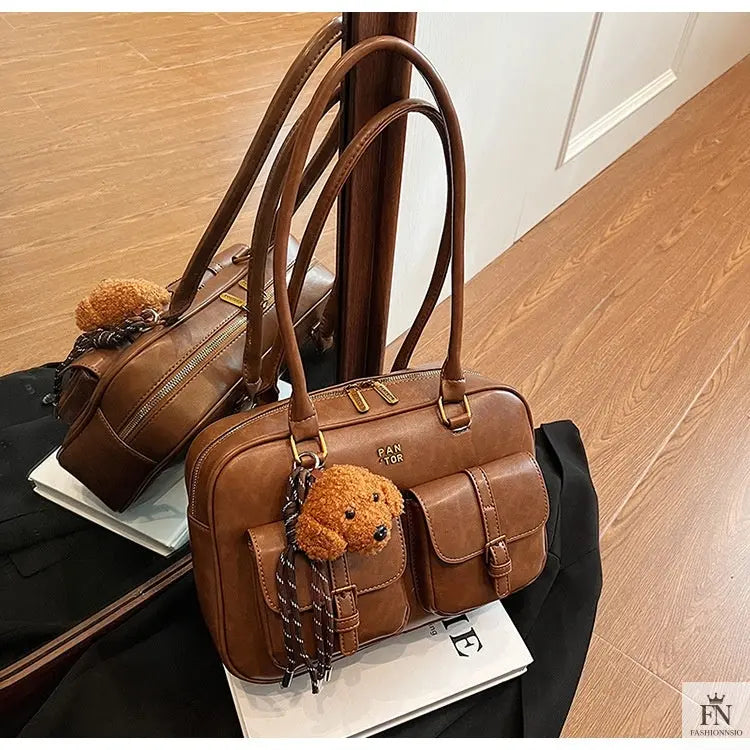 Double Pocket Glossy Pillow Shoulder Bags - Fashionnsio