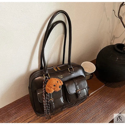 Double Pocket Glossy Pillow Shoulder Bags - Fashionnsio