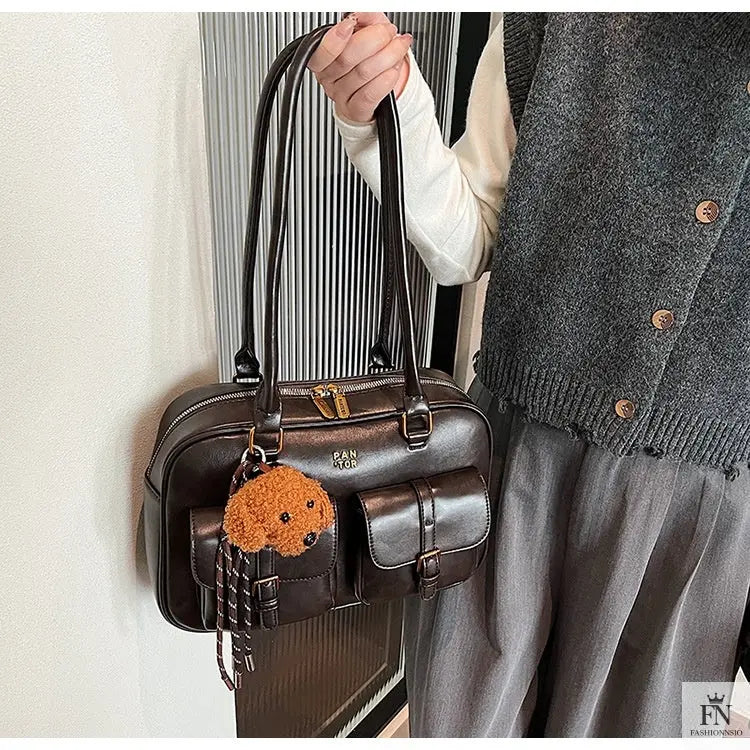 Double Pocket Glossy Pillow Shoulder Bags - Fashionnsio