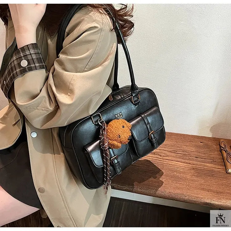 Double Pocket Glossy Pillow Shoulder Bags - Fashionnsio