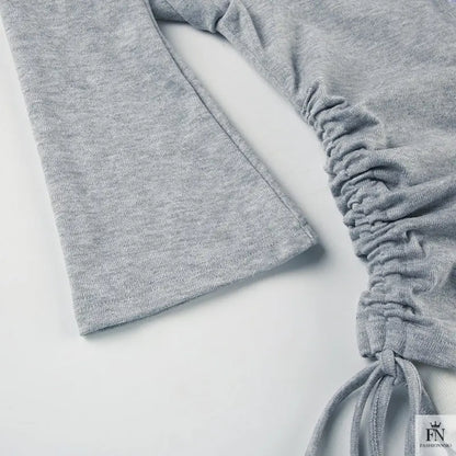 Drawstring Two-piece Long Sleeve Top - Fashionnsio