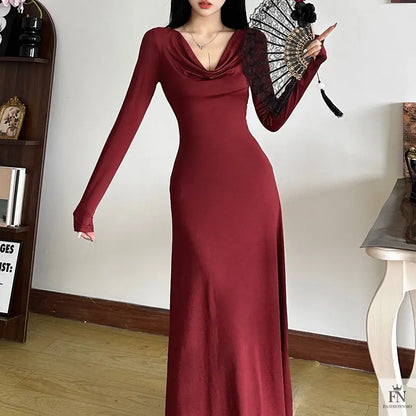 Long Sleeve Slim-fit Gown Dress - Fashionnsio