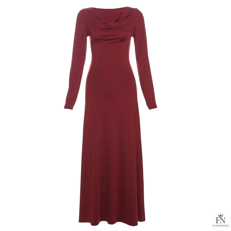 Long Sleeve Slim-fit Gown Dress - Fashionnsio