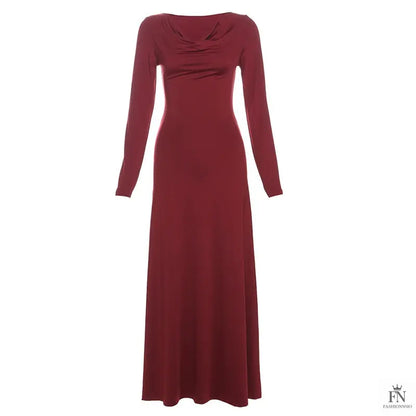 Long Sleeve Slim-fit Gown Dress - Fashionnsio
