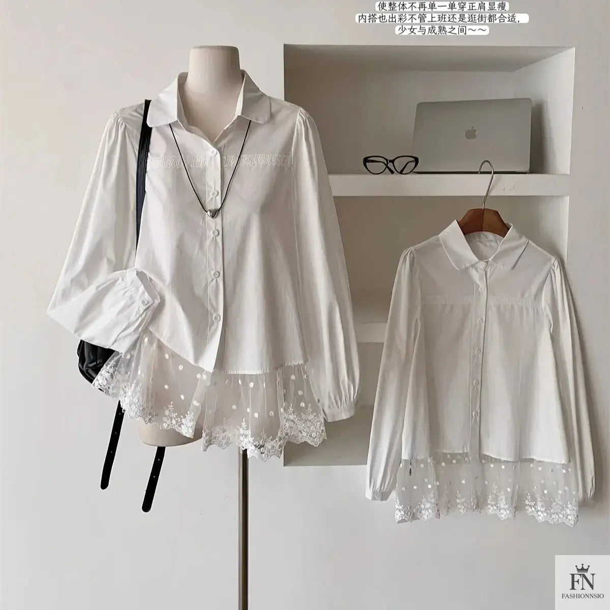 Embroidered Lace Y2K Shirt For Women - Fashionnsio
