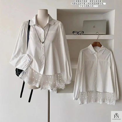 Embroidered Lace Y2K Shirt For Women - Fashionnsio