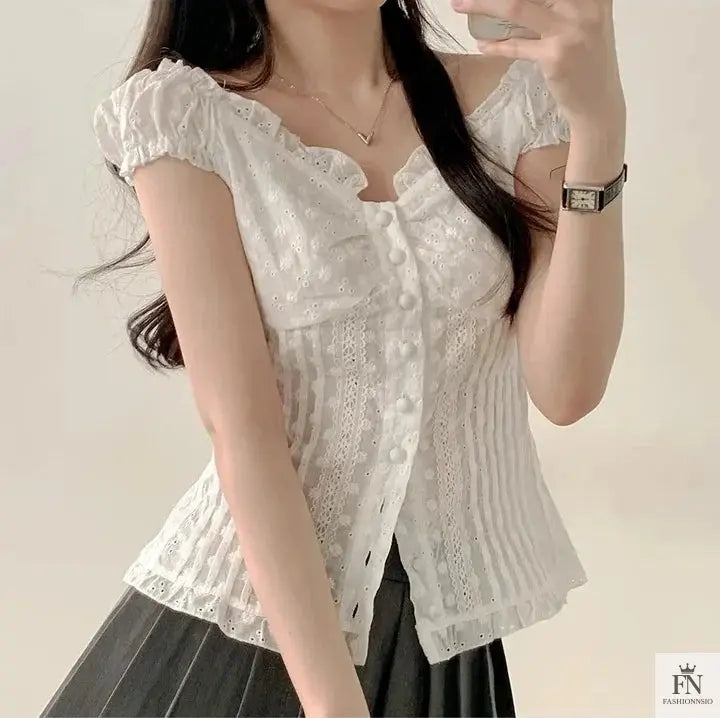 Embroidered Lace Y2k Tops - Fashionnsio