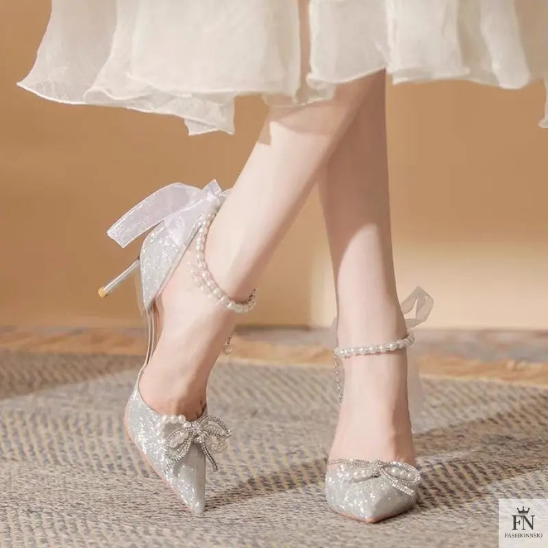 Fairy Bow Pearl Sequin Heels - Fashionnsio