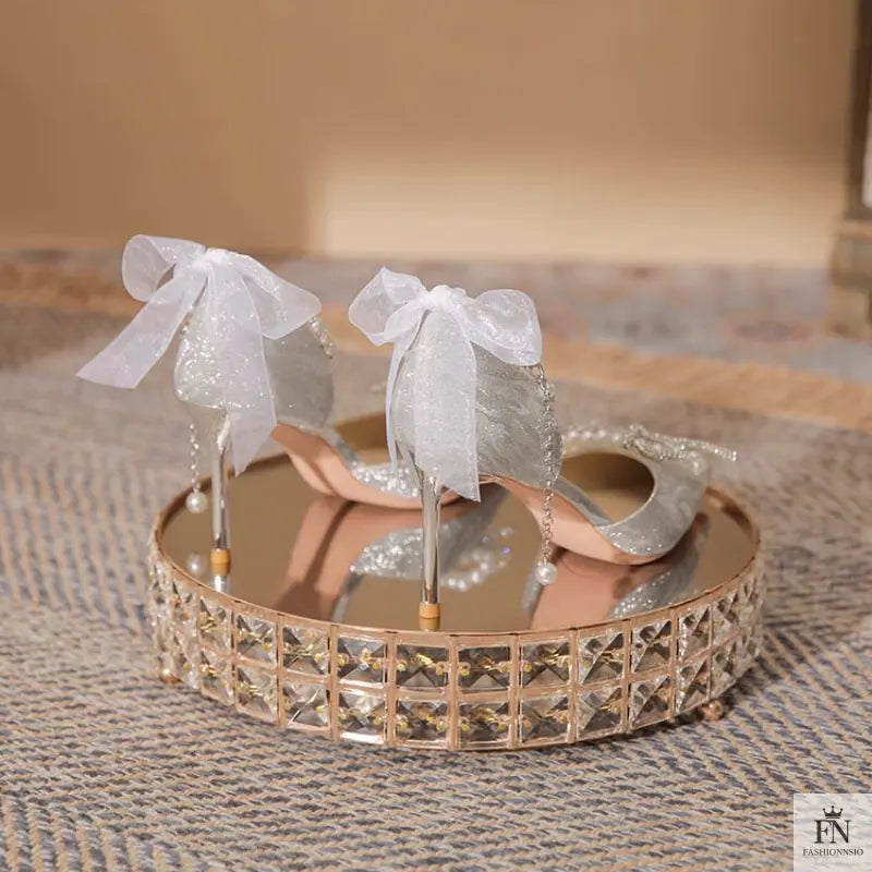 Fairy Bow Pearl Sequin Heels - Fashionnsio