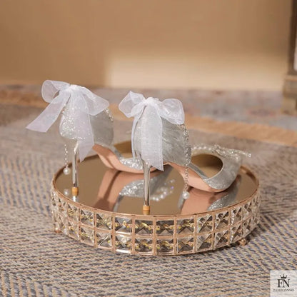 Fairy Bow Pearl Sequin Heels - Fashionnsio