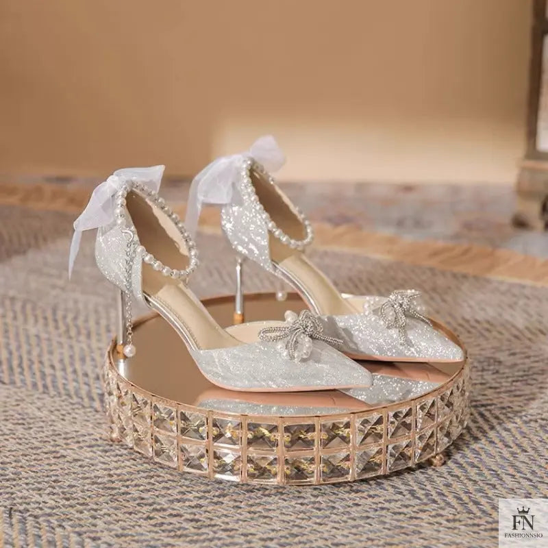 Fairy Bow Pearl Sequin Heels - Fashionnsio