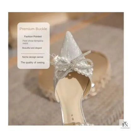 Fairy Bow Pearl Sequin Heels - Fashionnsio