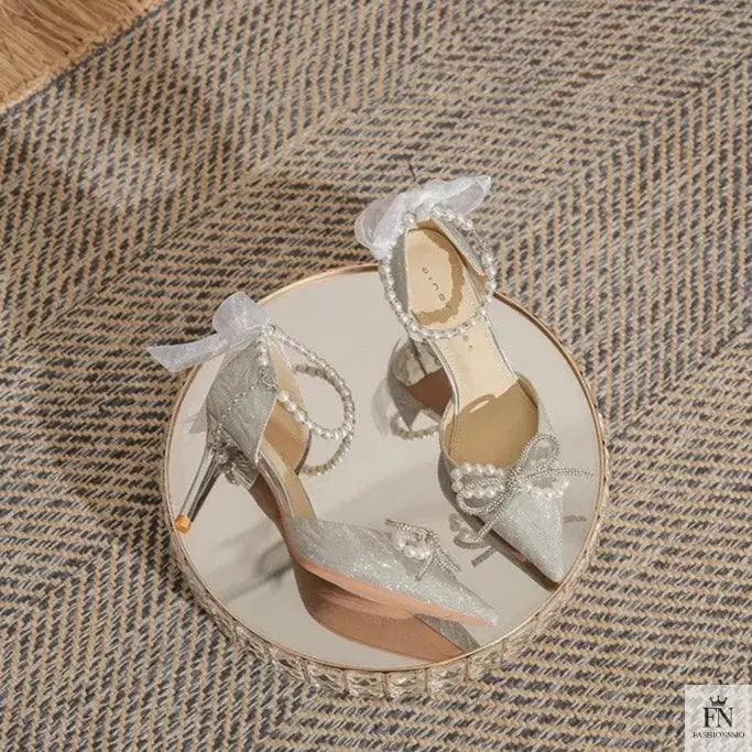 Fairy Bow Pearl Sequin Heels - Fashionnsio