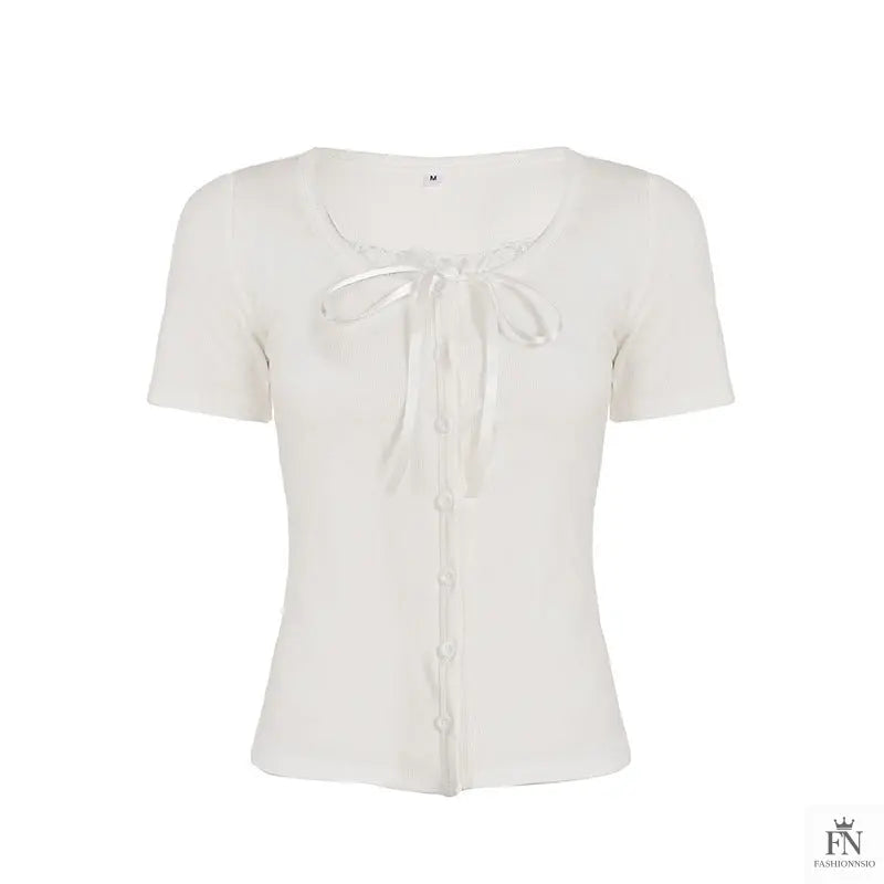 Fake 2 Piece Lace Bow Top - Fashionnsio