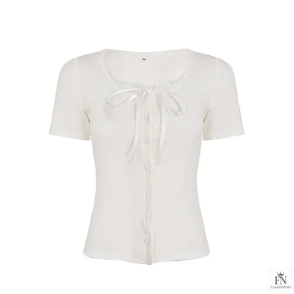 Fake 2 Piece Lace Bow Top - Fashionnsio
