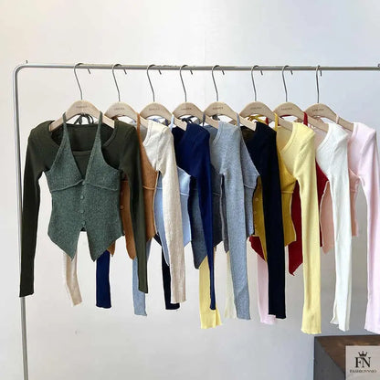 Fake Two-piece Long Sleeve Top - Fashionnsio