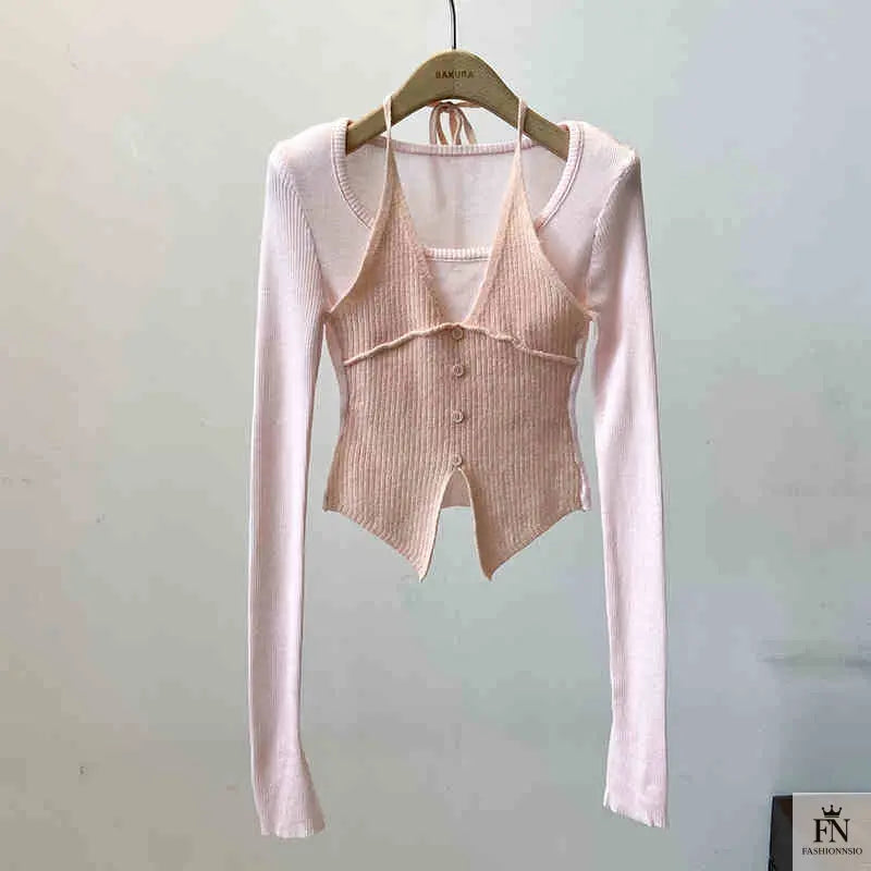 Fake Two-piece Long Sleeve Top - Fashionnsio