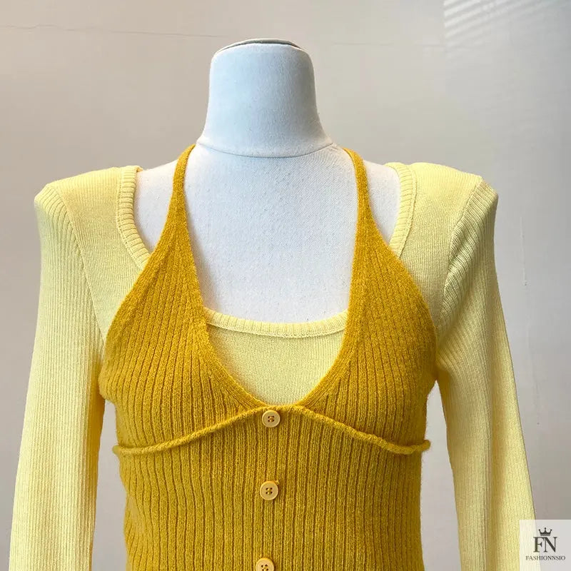 Fake Two-piece Long Sleeve Top - Fashionnsio