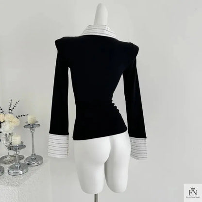 False Two Piece Lapel Women Shirt - Fashionnsio