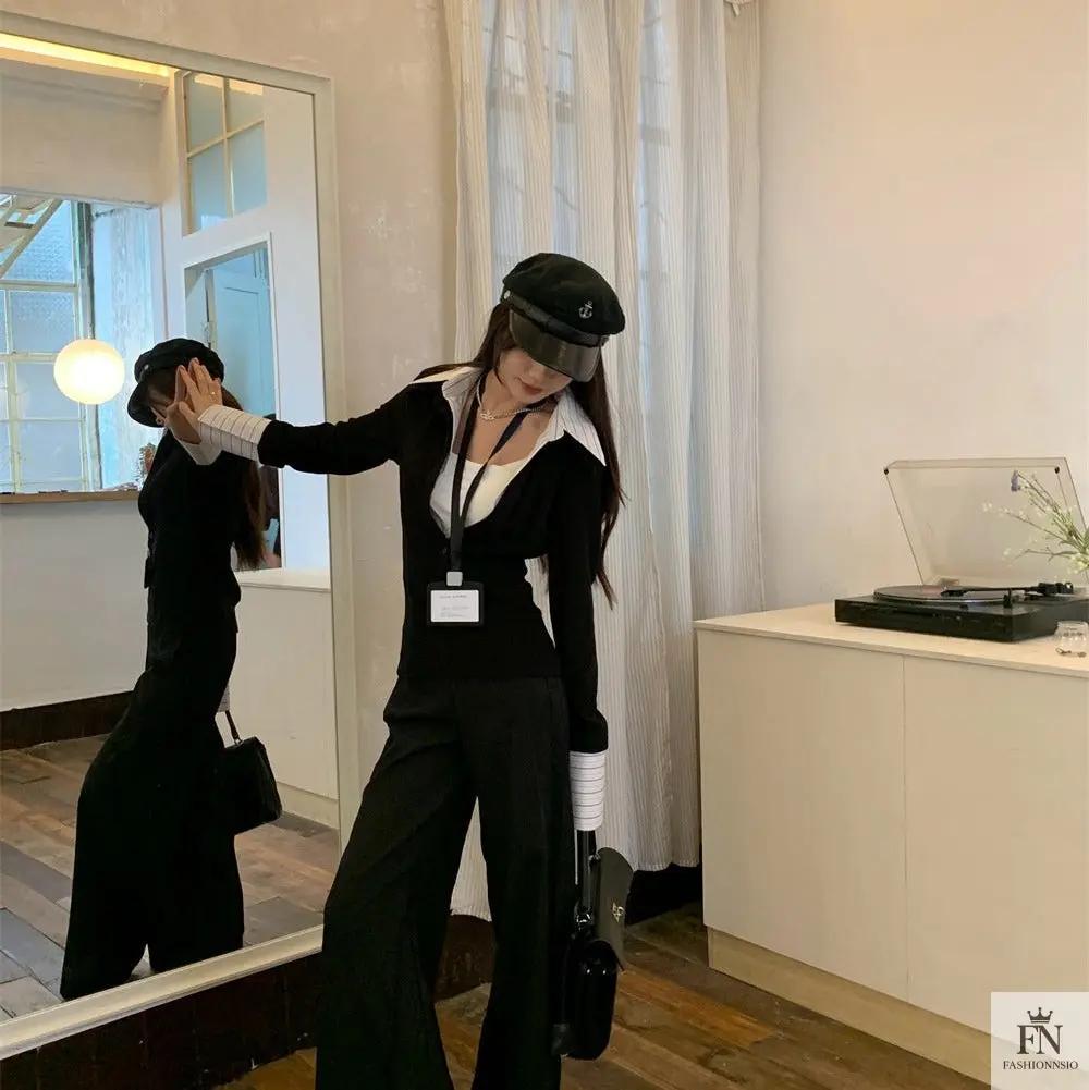 False Two Piece Lapel Women Shirt - Fashionnsio