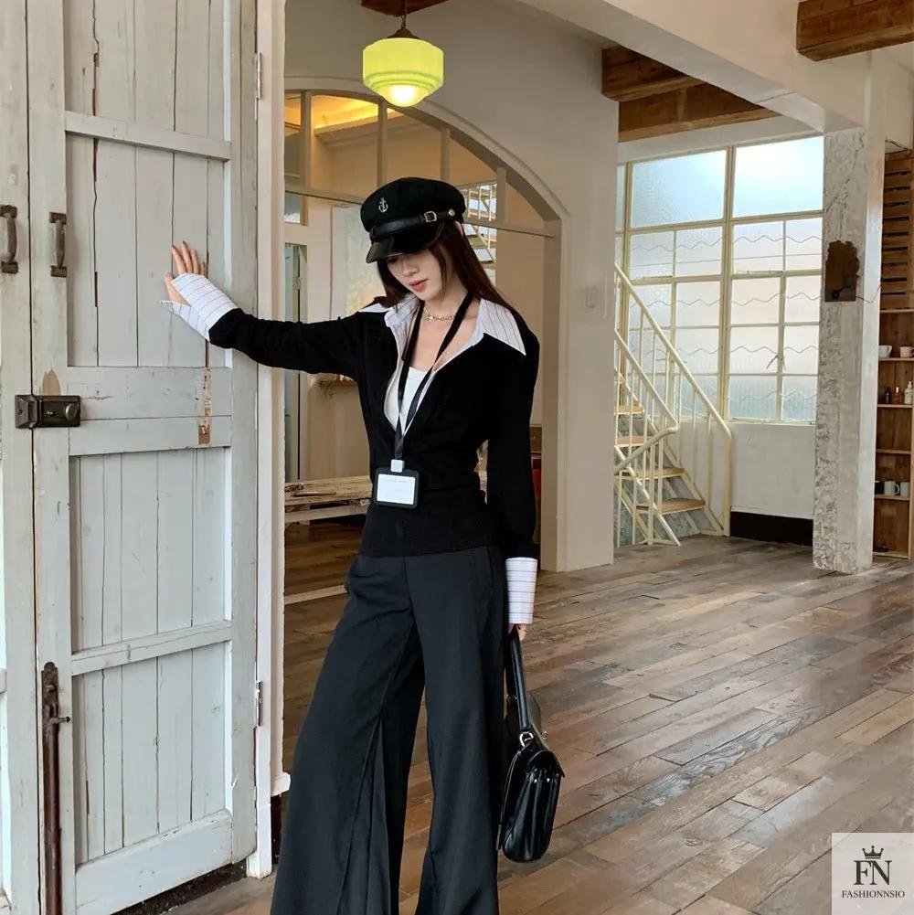 False Two Piece Lapel Women Shirt - Fashionnsio