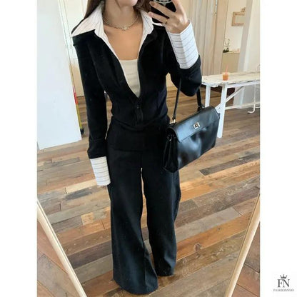 False Two Piece Lapel Women Shirt - Fashionnsio