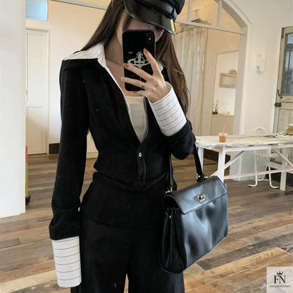 False Two Piece Lapel Women Shirt - Fashionnsio