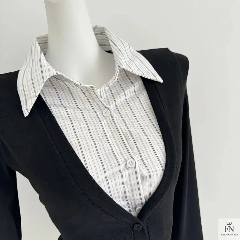 False Two Piece Lapel Women Shirt - Fashionnsio