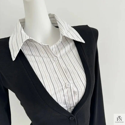 False Two Piece Lapel Women Shirt - Fashionnsio