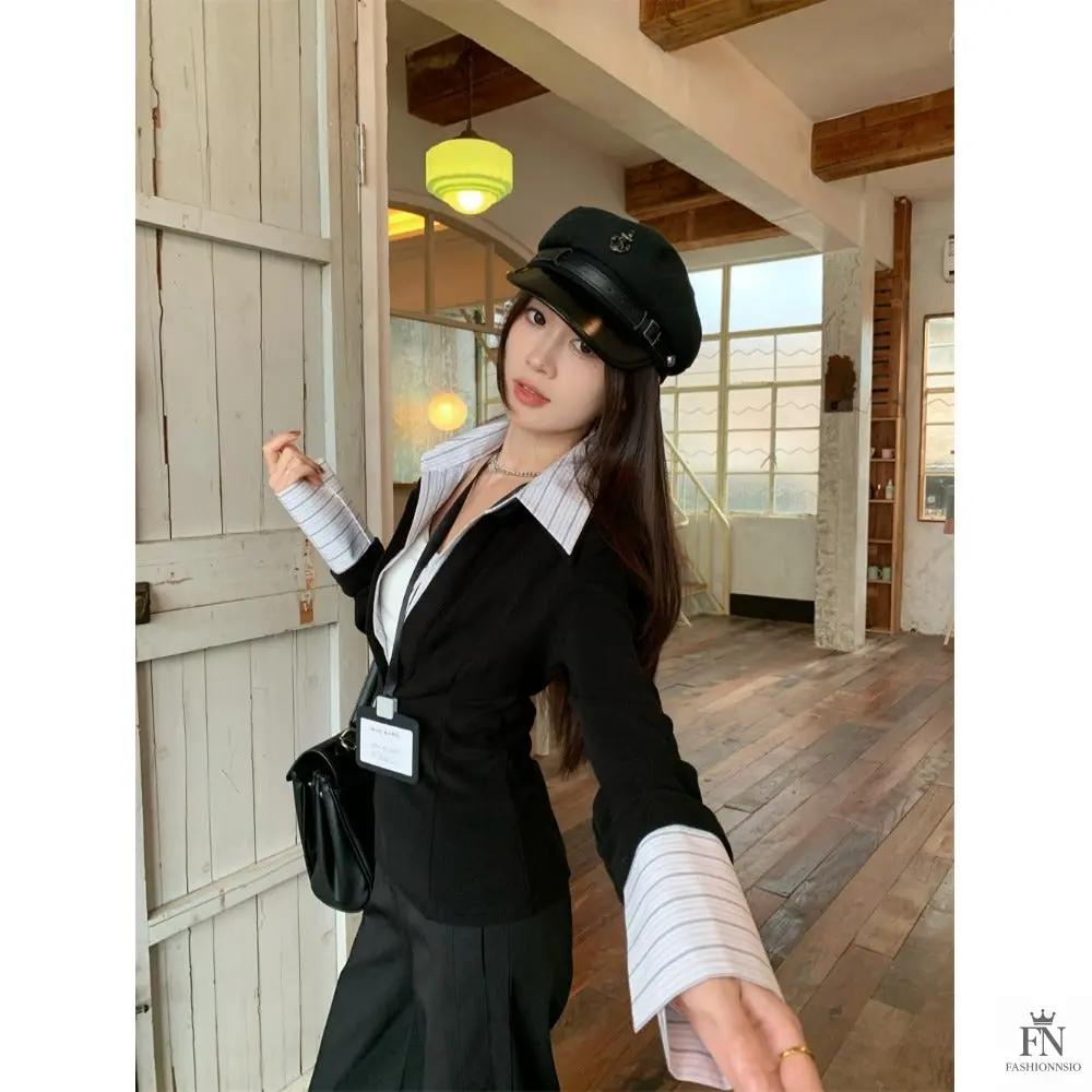 False Two Piece Lapel Women Shirt - Fashionnsio