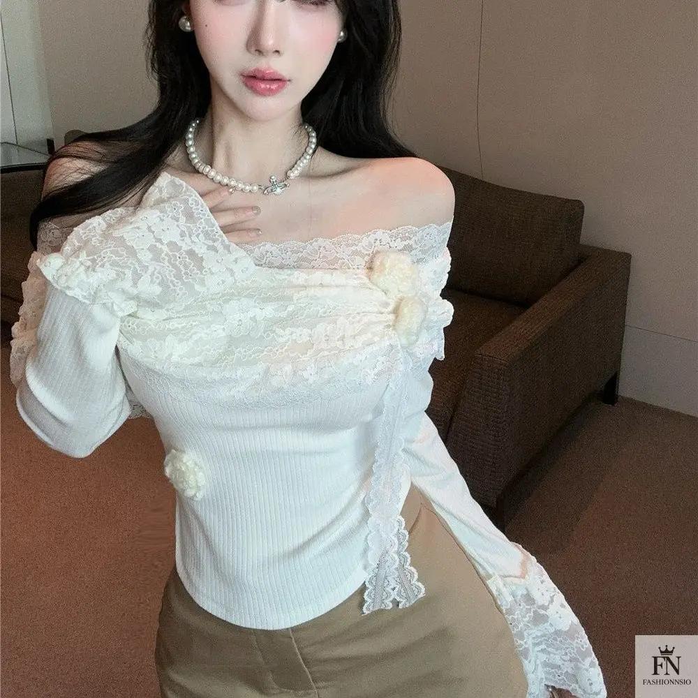 Floral Lace Off Shoulder Top - Fashionnsio